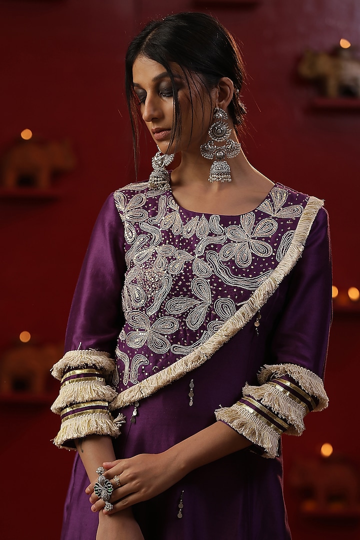 Purple Chanderi Kurta Set by Arpita Sulakshana at Pernia's Pop Up Shop