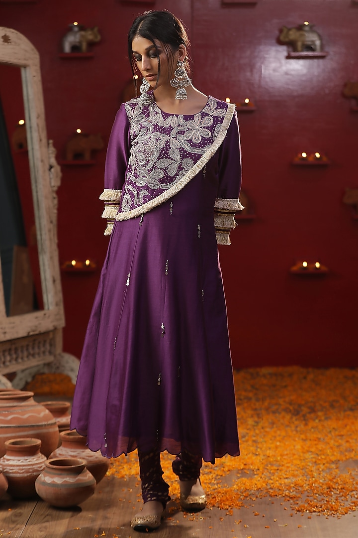 Purple Chanderi Kurta Set by Arpita Sulakshana at Pernia's Pop Up Shop