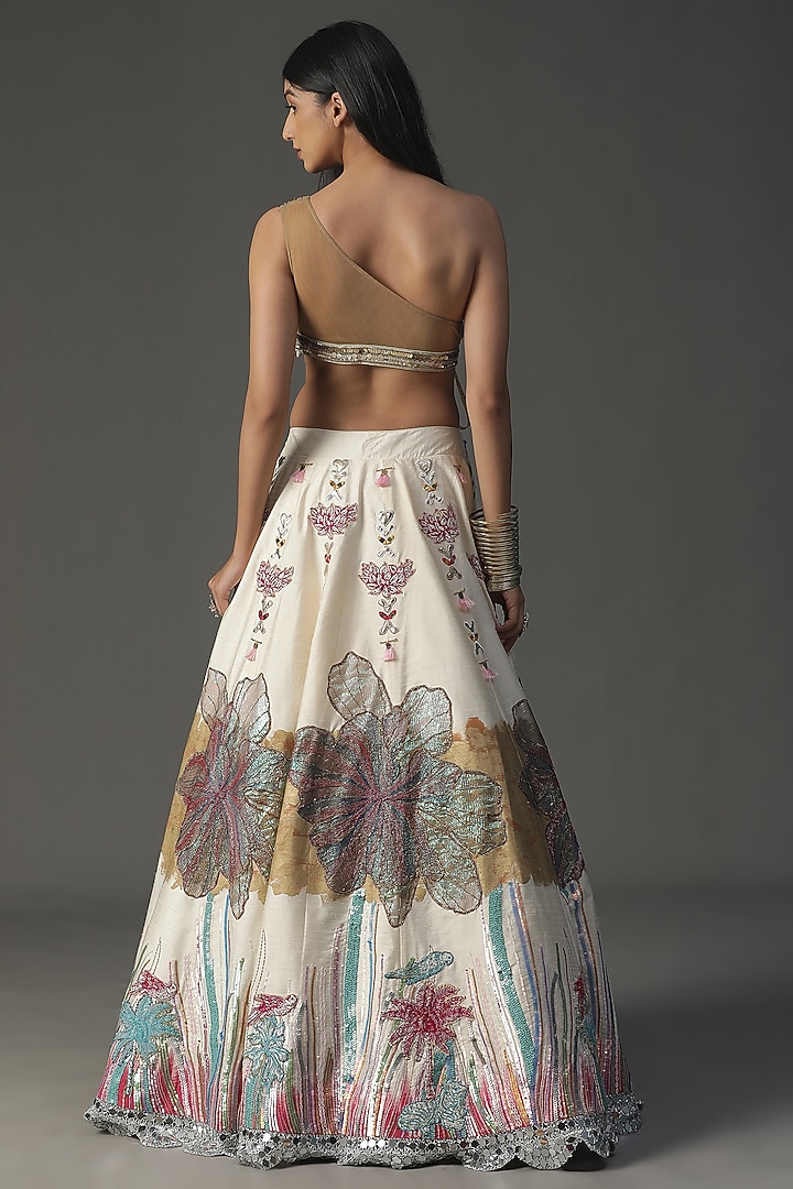 Ivory Raw Silk Hand Painted Wedding Lehenga Set by Arpita Sulakshana at Pernia's Pop Up Shop