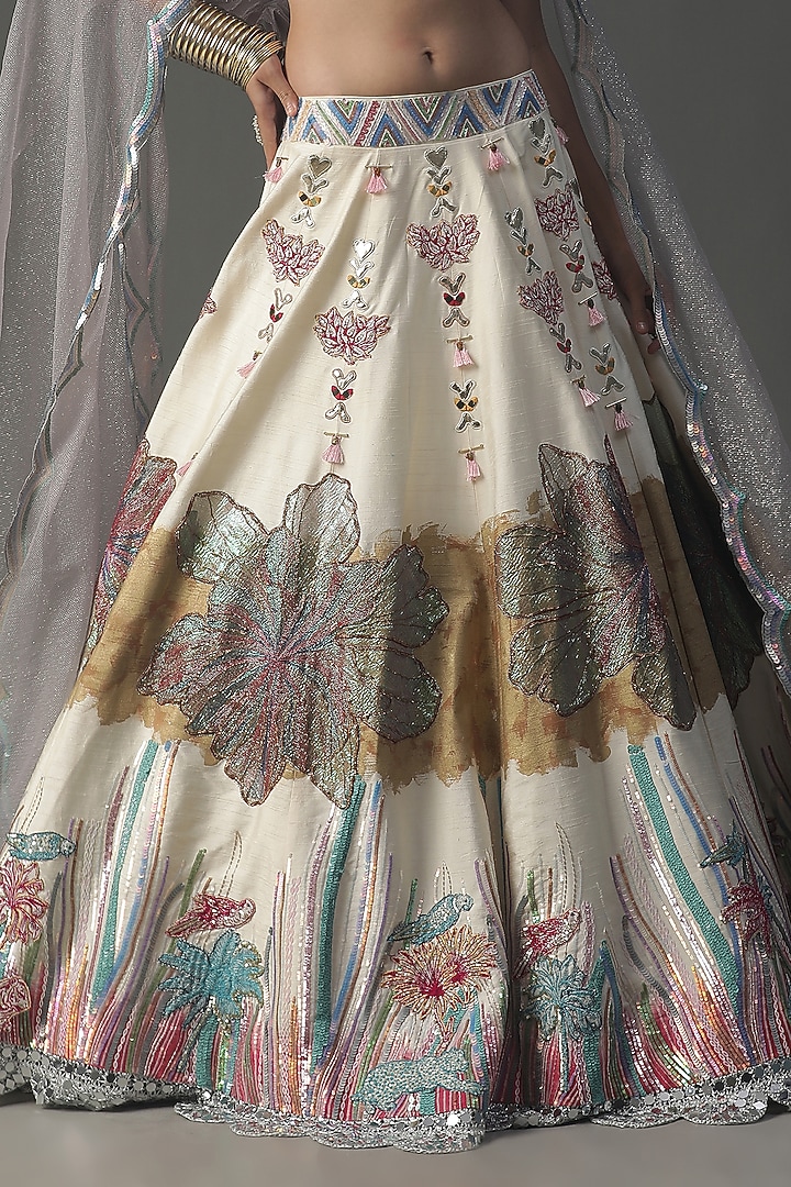 Ivory Raw Silk Hand Painted Wedding Lehenga Set by Arpita Sulakshana at Pernia's Pop Up Shop