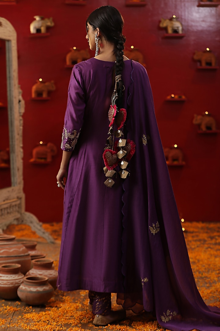 Purple Chanderi Silk Dori Work Kurta Set by Arpita Sulakshana at Pernia's Pop Up Shop