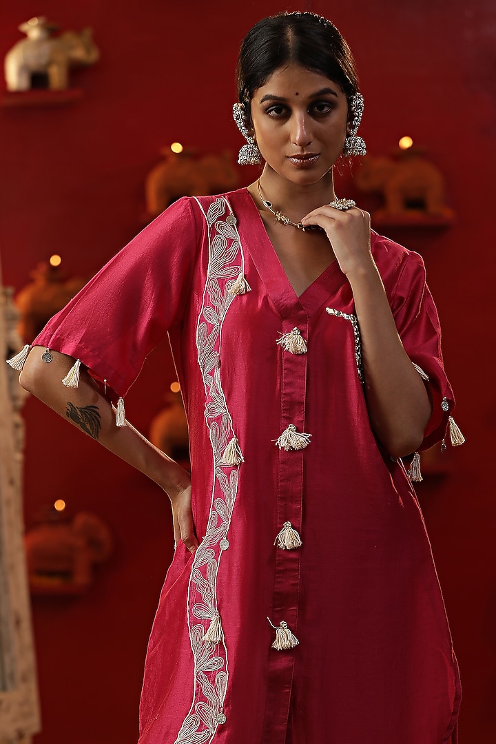 Pink Chanderi Silk & Lurex Co-Ord Set by Arpita Sulakshana at Pernia's Pop Up Shop