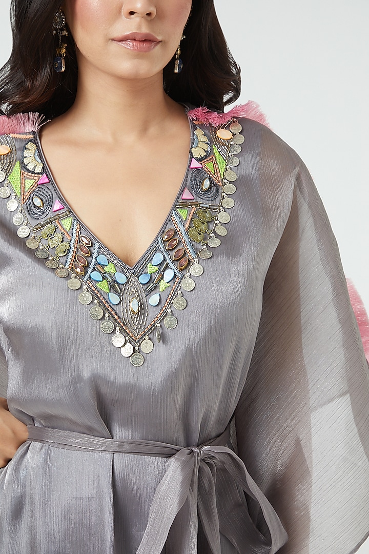 Grey Hand Painted Kaftan by Arpita Sulakshana at Pernia's Pop Up Shop