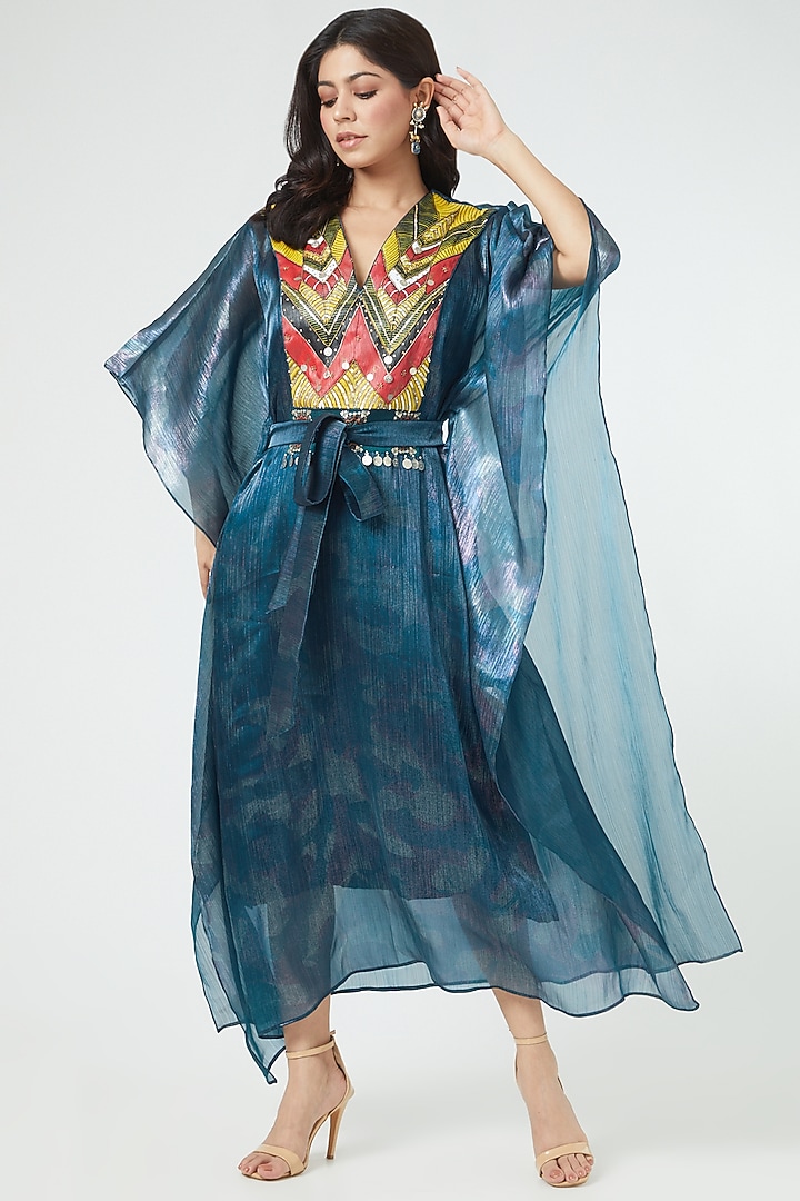 Electric Blue Hand Painted Kaftan by Arpita Sulakshana at Pernia's Pop Up Shop