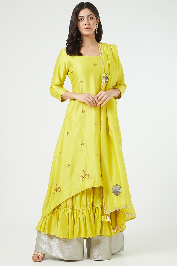 Yellow Cotton Gharara Set by Arpita Sulakshana