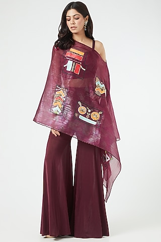 Wine Silk Pant Set by Arpita Sulakshana