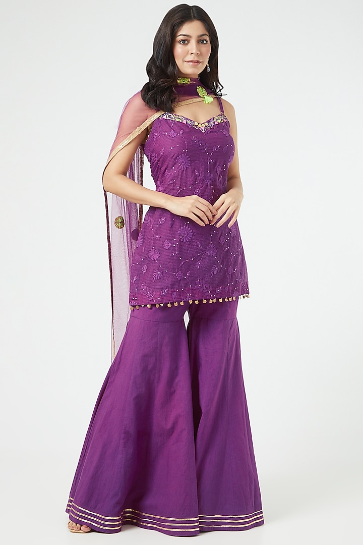 Purple Cotton Gharara Set by Arpita Sulakshana