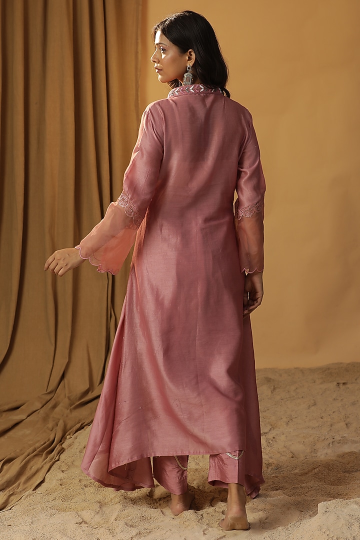 Pyaazi Pink Chanderi Hand Painted & Cutdana Work A-Line Tunic Set by Arpita Sulakshana at Pernia's Pop Up Shop