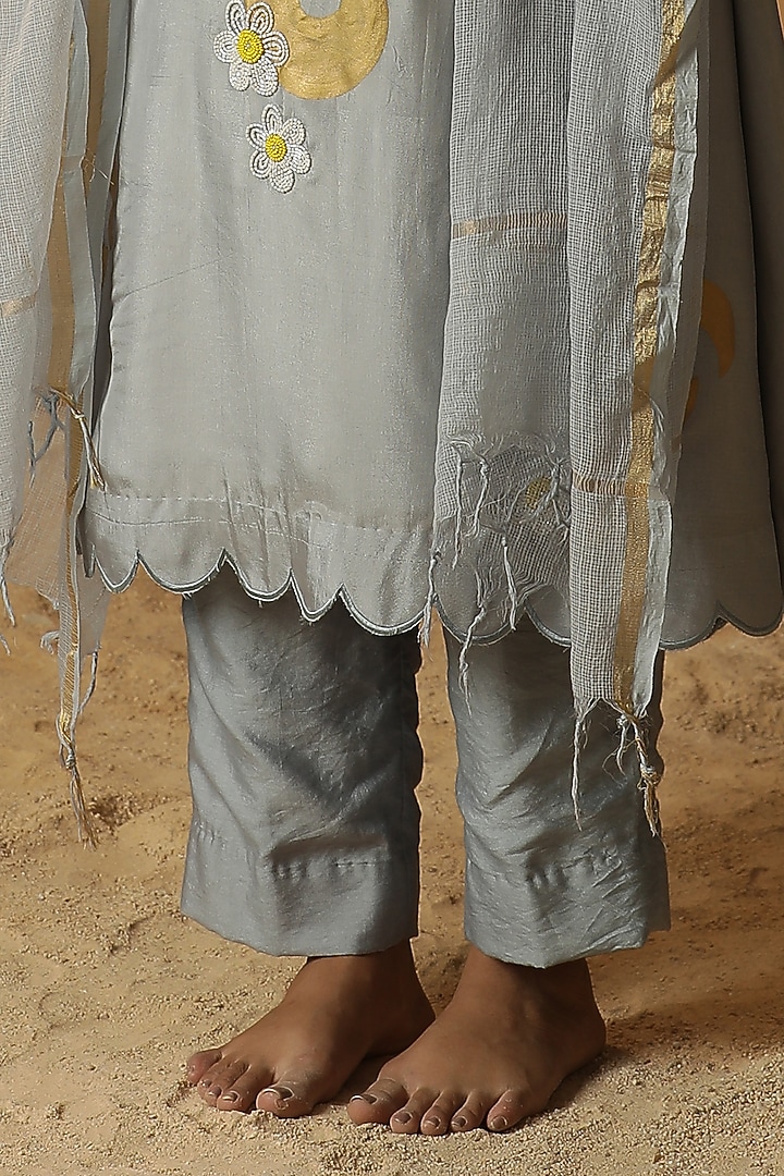 Ice Blue Summer Silk Foil Painted & Cutdana Work Kurta Set by Arpita Sulakshana at Pernia's Pop Up Shop