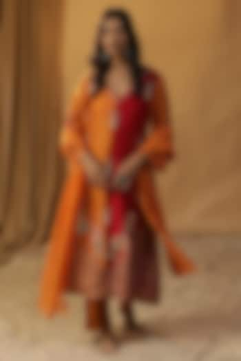 Orange Chanderi Silk Hand Painted Kurta Set by Arpita Sulakshana at Pernia's Pop Up Shop