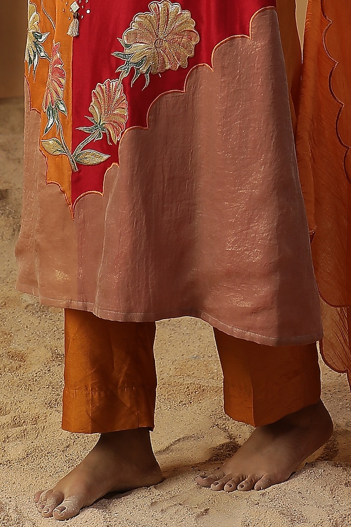 Orange Chanderi Silk Hand Painted Kurta Set by Arpita Sulakshana at Pernia's Pop Up Shop
