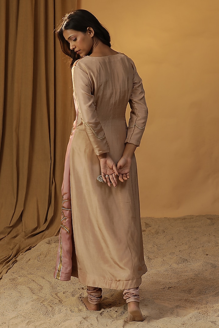 Peach Pink Summer Silk Block Printed & Gota Work Kurta Set by Arpita Sulakshana at Pernia's Pop Up Shop