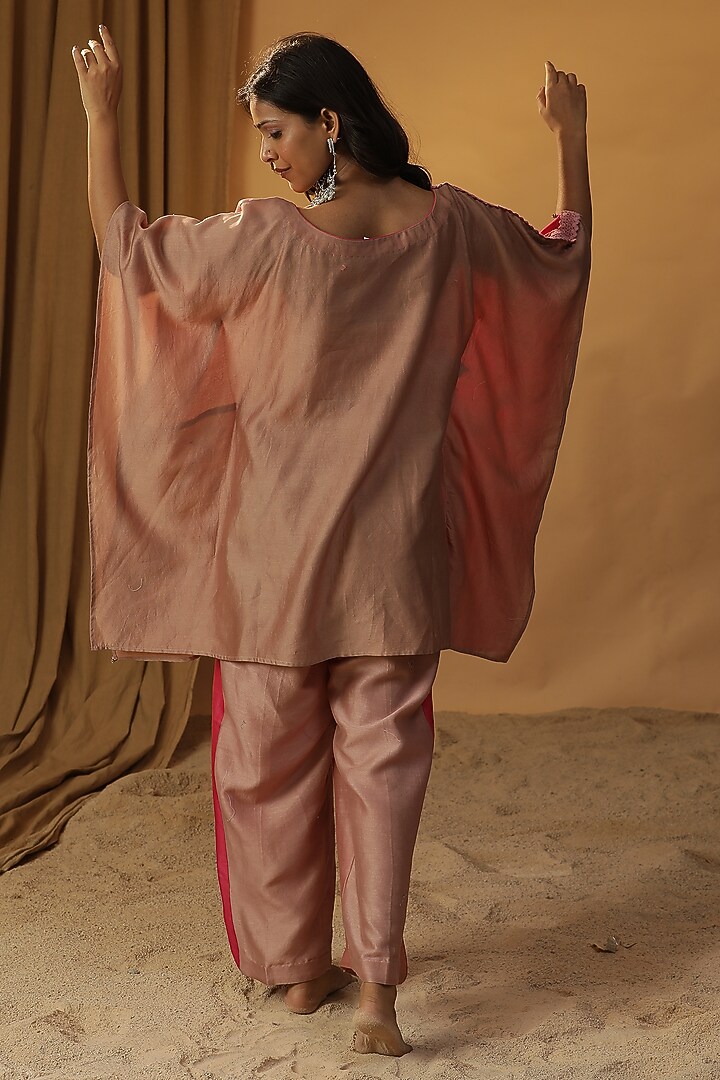 Pink Chanderi Floral Block Print & Hand Painted Co-Ord Set by Arpita Sulakshana at Pernia's Pop Up Shop