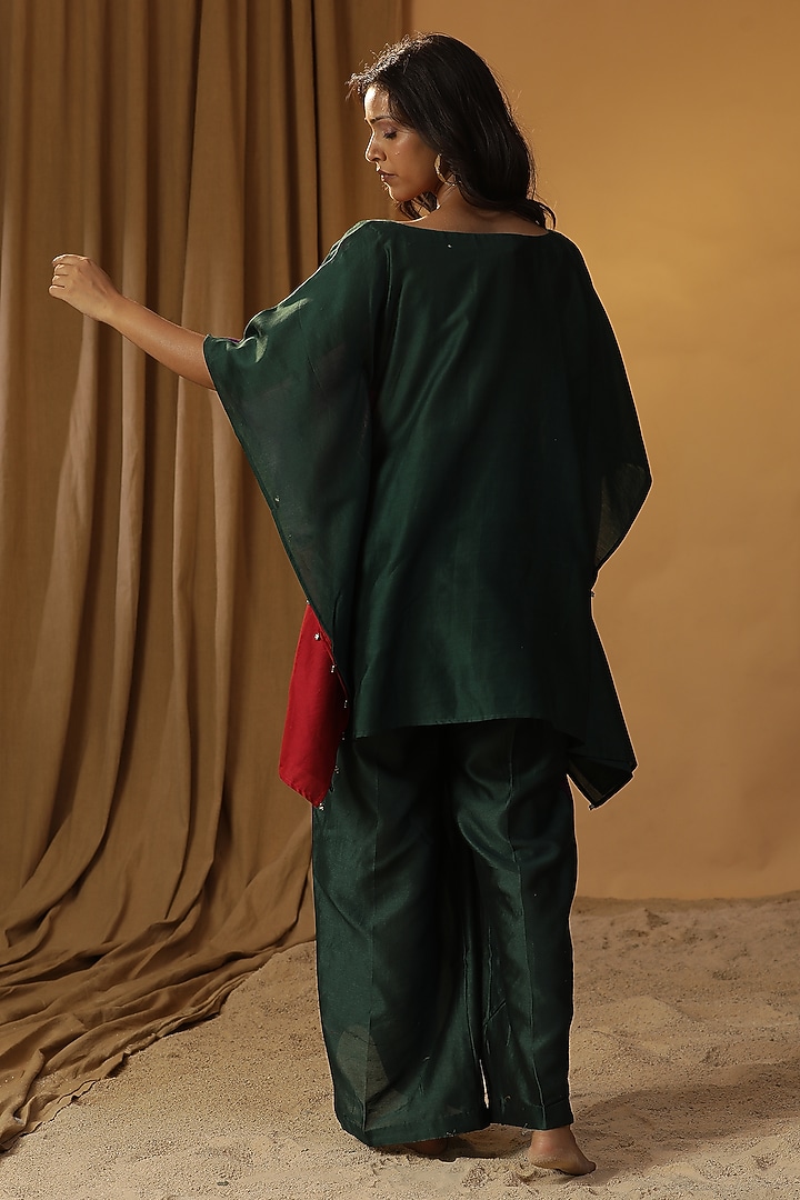 Green Chanderi Butterfly Block Print & Hand Painted Co-Ord Set by Arpita Sulakshana at Pernia's Pop Up Shop