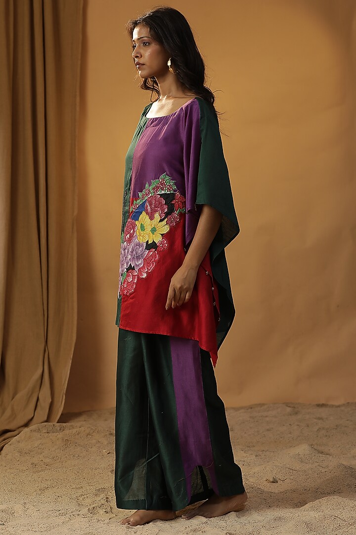 Green Chanderi Butterfly Block Print & Hand Painted Co-Ord Set by Arpita Sulakshana at Pernia's Pop Up Shop