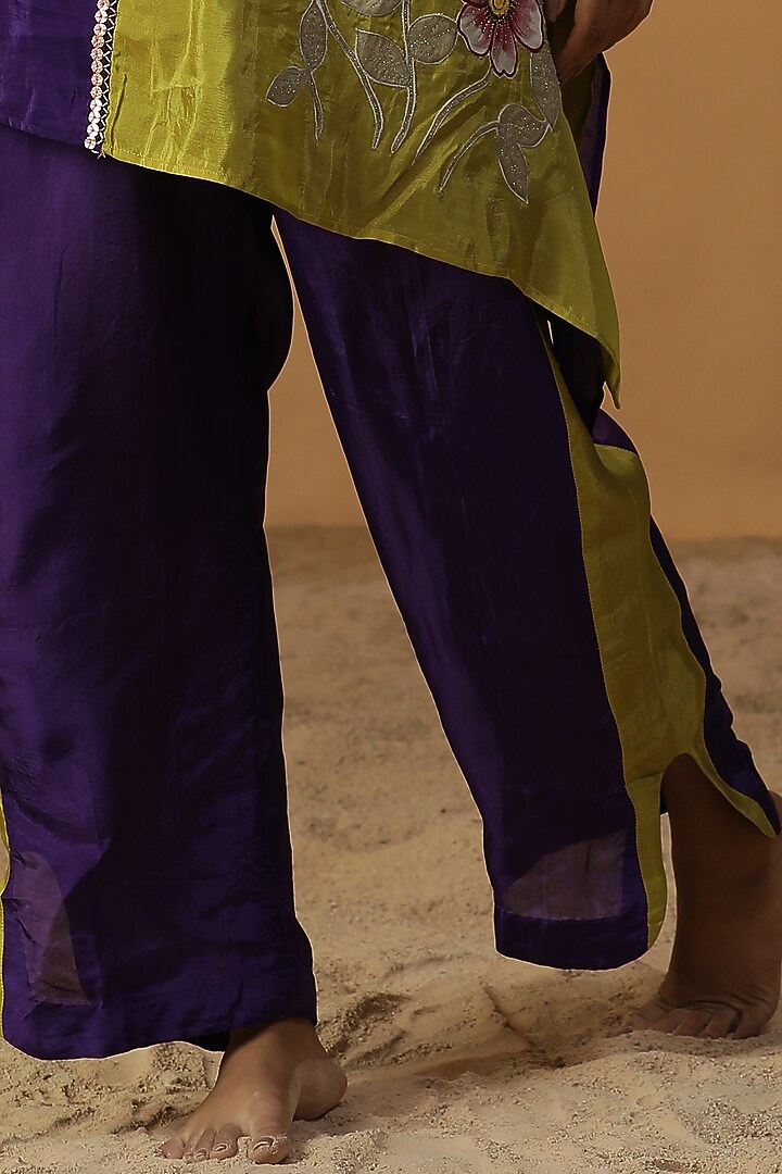 Purple Chanderi Floral Block Print & Hand Painted Co-Ord Set by Arpita Sulakshana at Pernia's Pop Up Shop