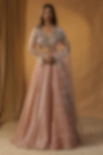 Peach Organza Wedding Lehenga Set by Arpita Sulakshana at Pernia's Pop Up Shop