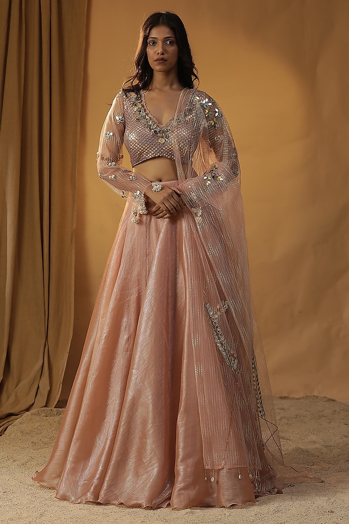 Peach Organza Wedding Lehenga Set by Arpita Sulakshana at Pernia's Pop Up Shop