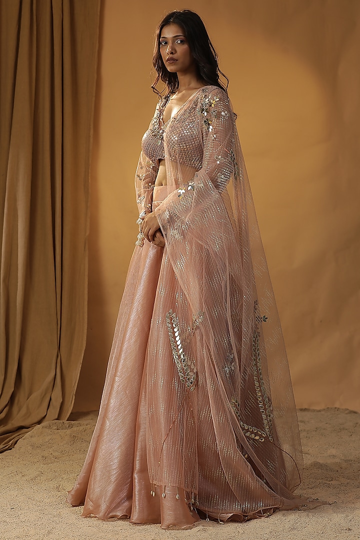 Peach Organza Wedding Lehenga Set by Arpita Sulakshana at Pernia's Pop Up Shop