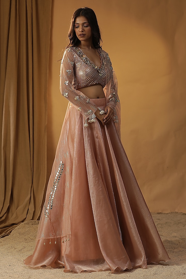 Peach Organza Wedding Lehenga Set by Arpita Sulakshana at Pernia's Pop Up Shop