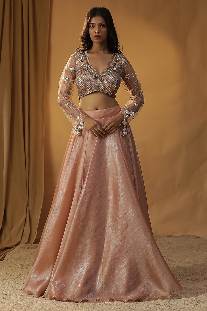Peach Organza Wedding Lehenga Set by Arpita Sulakshana at Pernia's Pop Up Shop