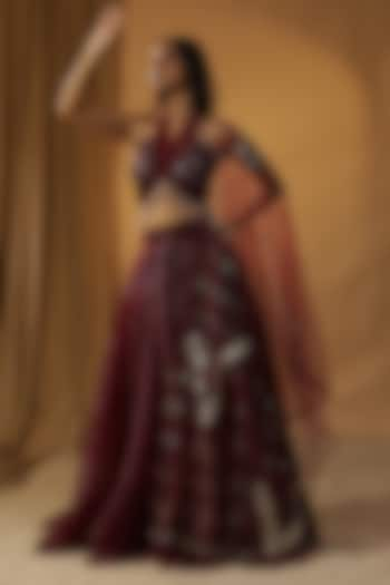 Maroon Organza Wedding Lehenga Set by Arpita Sulakshana at Pernia's Pop Up Shop