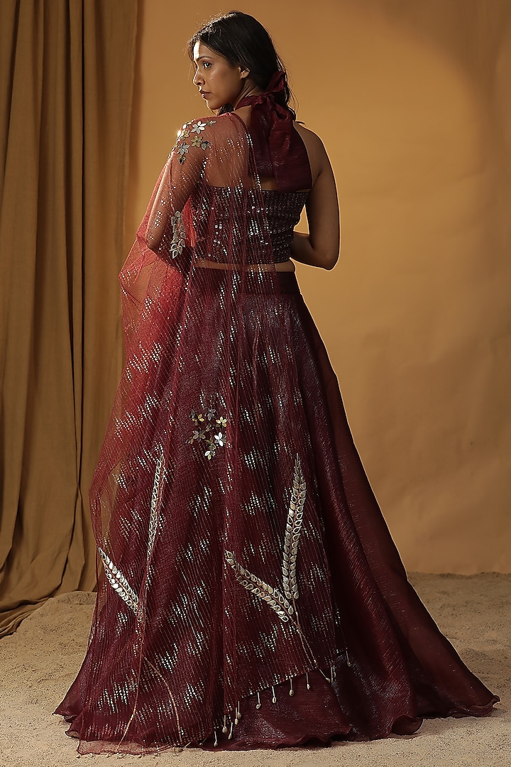Maroon Organza Wedding Lehenga Set by Arpita Sulakshana at Pernia's Pop Up Shop