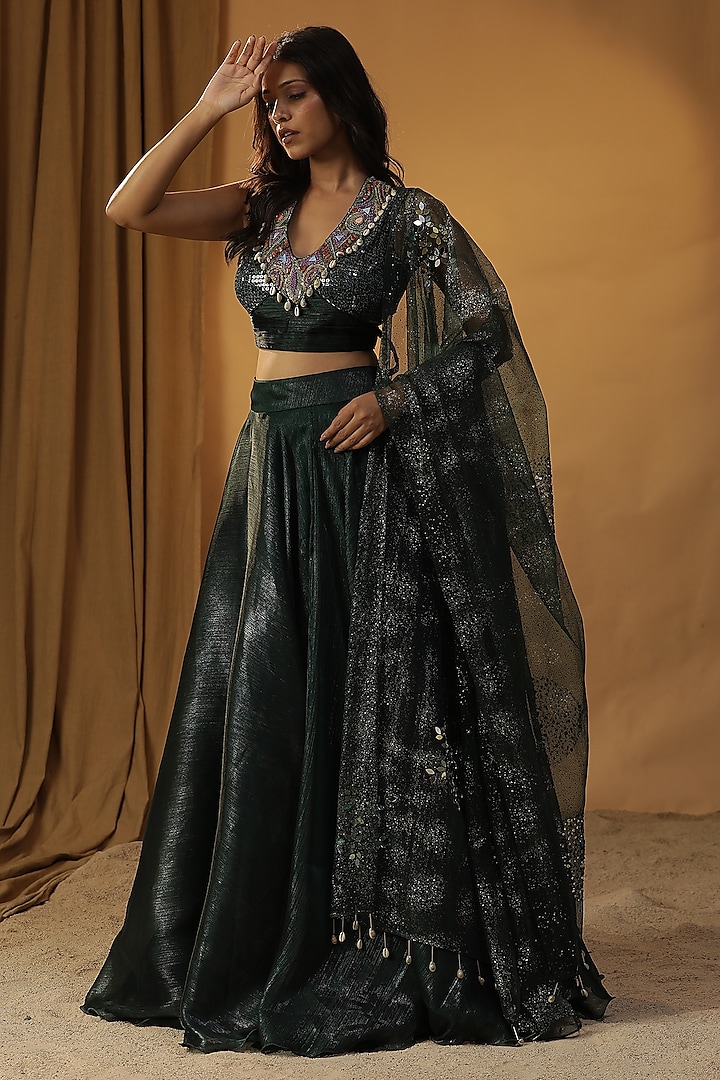 Green Organza Wedding Lehenga Set by Arpita Sulakshana at Pernia's Pop Up Shop