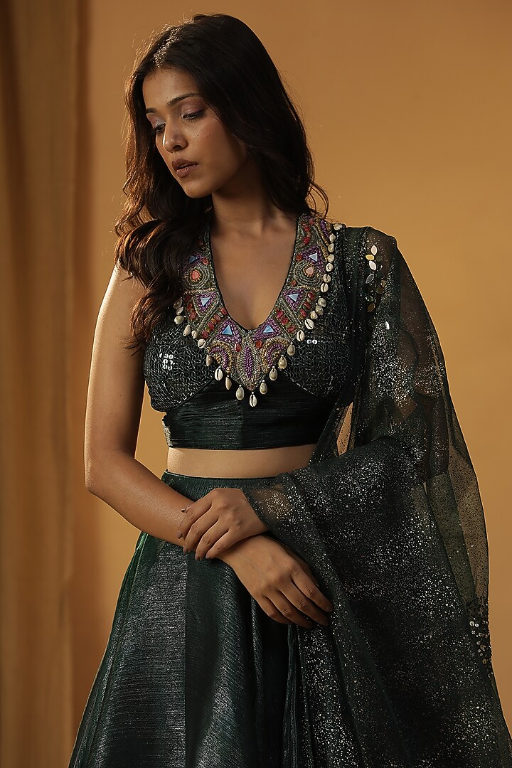 Green Organza Wedding Lehenga Set by Arpita Sulakshana at Pernia's Pop Up Shop