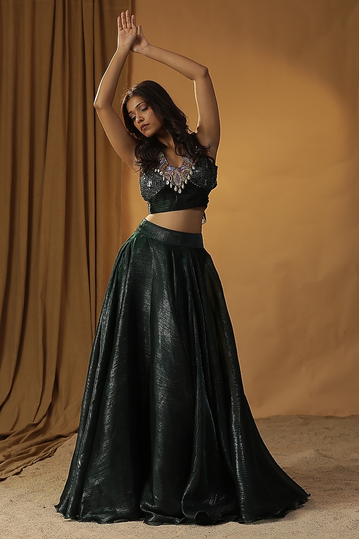 Green Organza Wedding Lehenga Set by Arpita Sulakshana at Pernia's Pop Up Shop