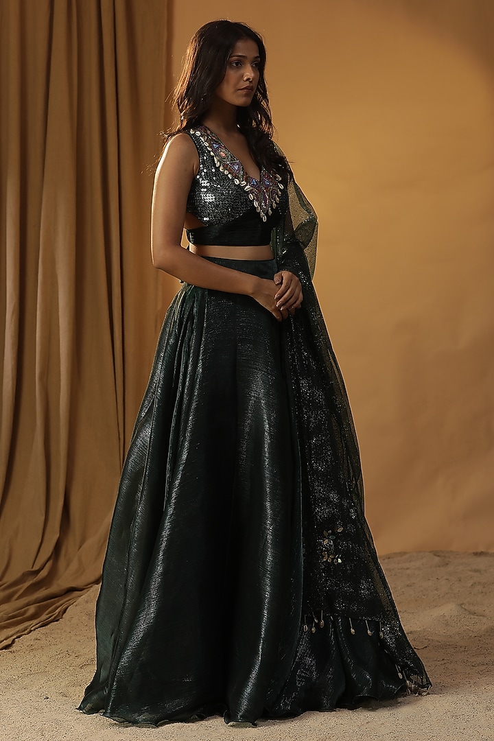 Green Organza Wedding Lehenga Set by Arpita Sulakshana at Pernia's Pop Up Shop