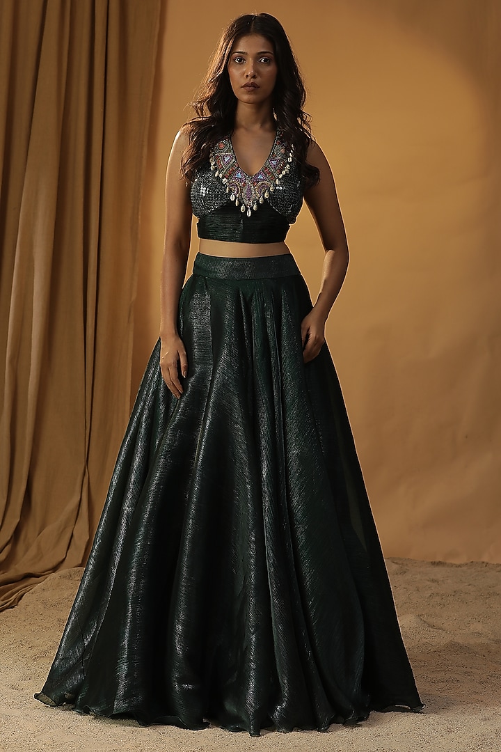 Green Organza Wedding Lehenga Set by Arpita Sulakshana at Pernia's Pop Up Shop