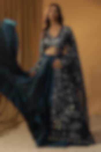 Navy Blue Organza Wedding Lehenga Set by Arpita Sulakshana at Pernia's Pop Up Shop