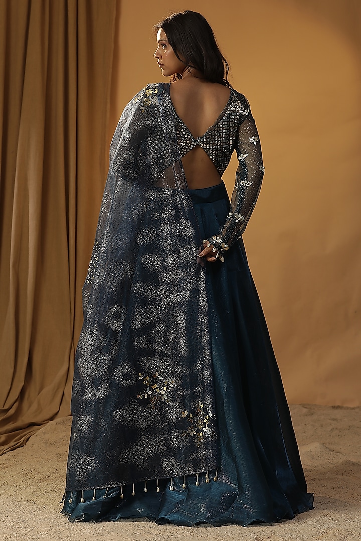 Navy Blue Organza Wedding Lehenga Set by Arpita Sulakshana at Pernia's Pop Up Shop
