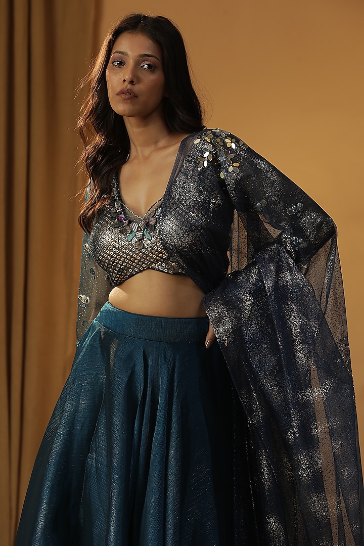 Navy Blue Organza Wedding Lehenga Set by Arpita Sulakshana at Pernia's Pop Up Shop