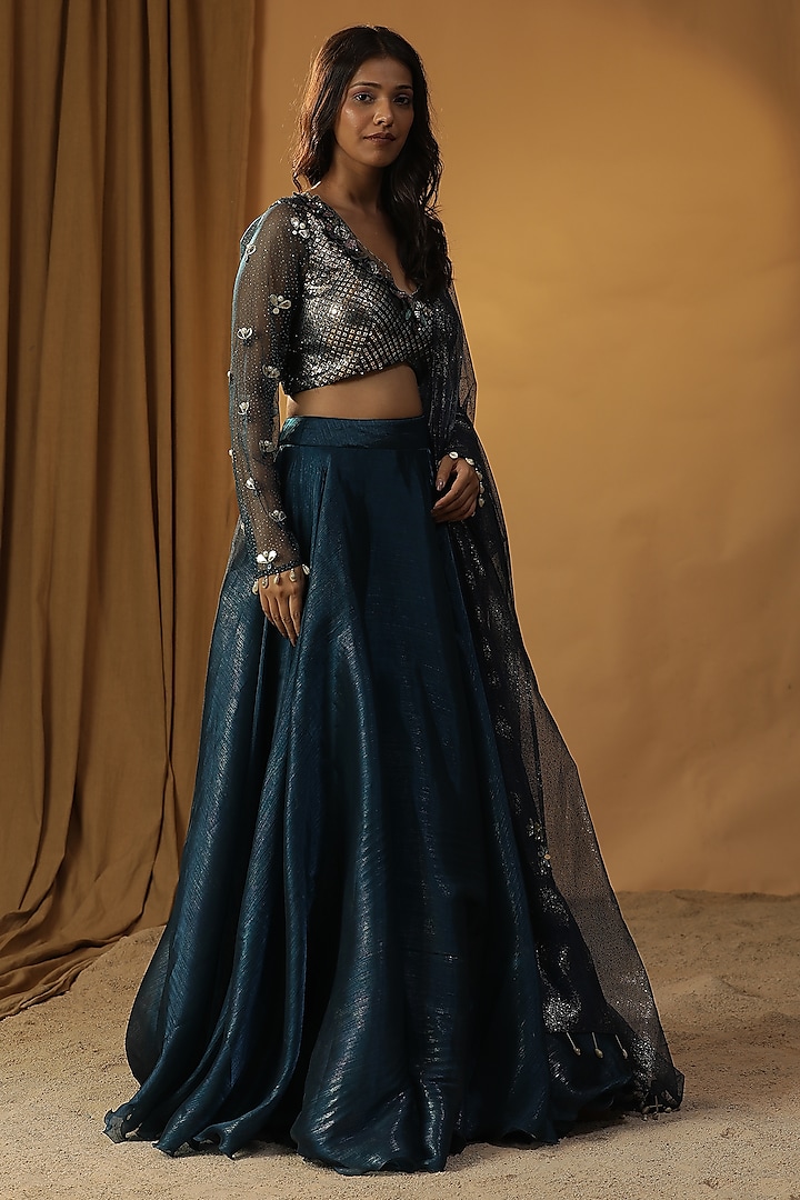 Morni Organza Navy Lehenga