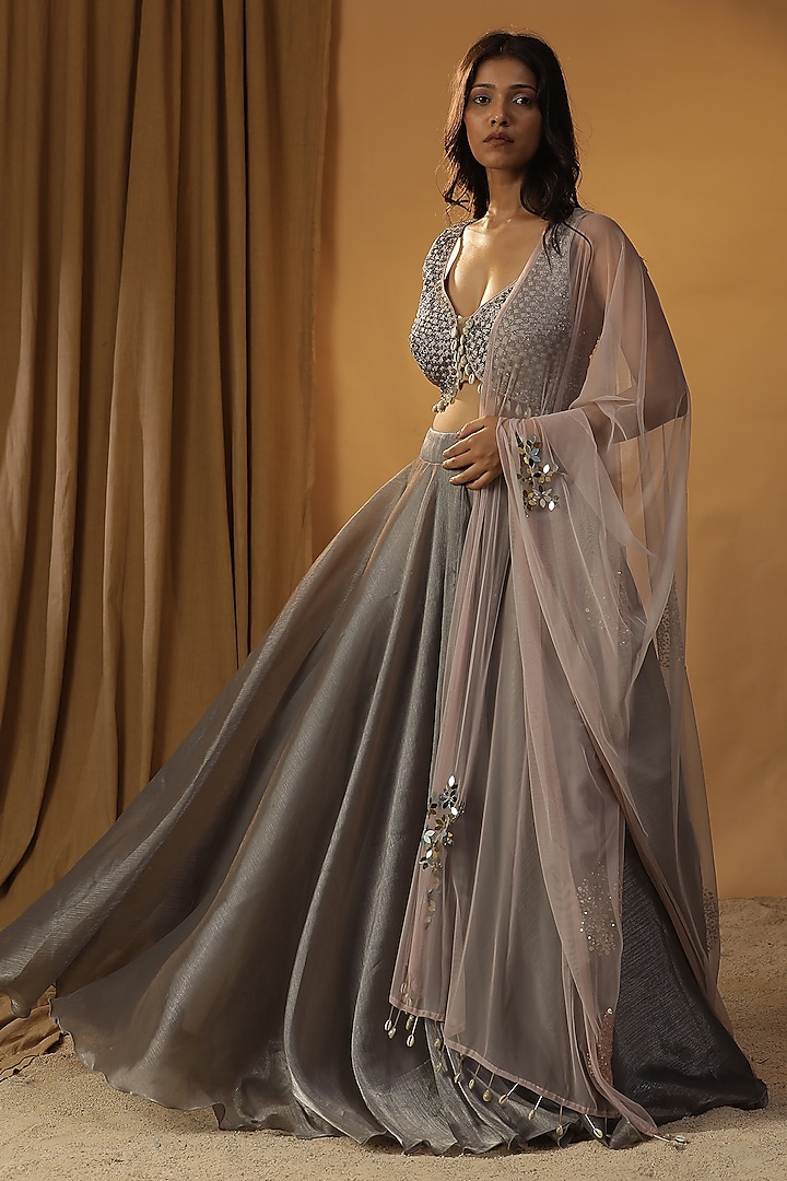 Grey Organza Wedding Lehenga Set by Arpita Sulakshana at Pernia's Pop Up Shop