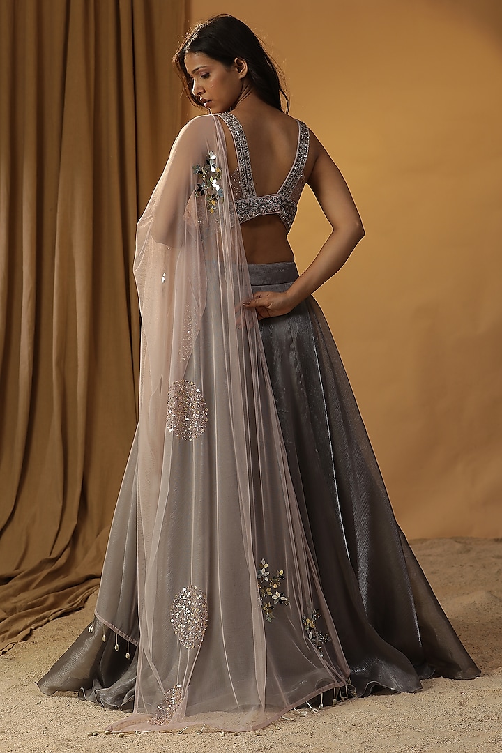 Grey Organza Wedding Lehenga Set by Arpita Sulakshana at Pernia's Pop Up Shop