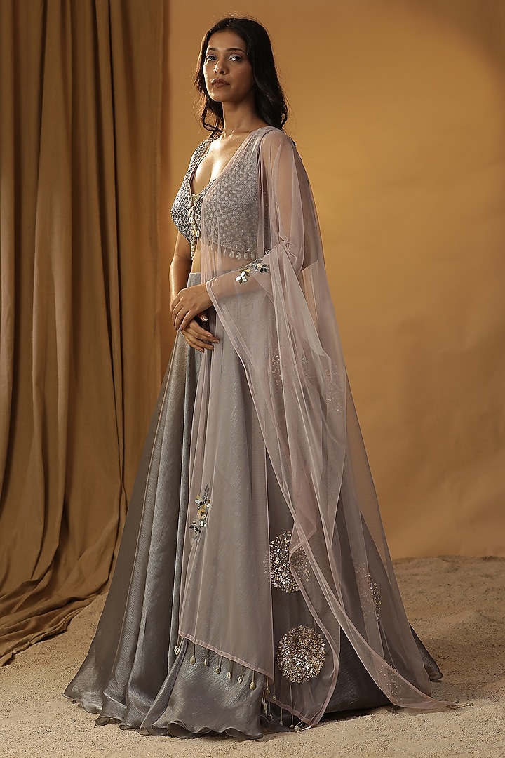 Grey Organza Wedding Lehenga Set by Arpita Sulakshana at Pernia's Pop Up Shop