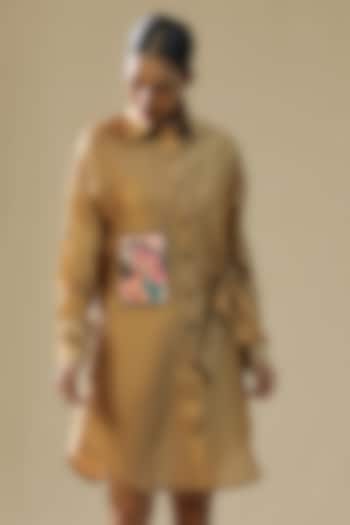 Golden Chanderi Silk Hand Painted Summer Shirt Dress by Arpita Sulakshana at Pernia's Pop Up Shop