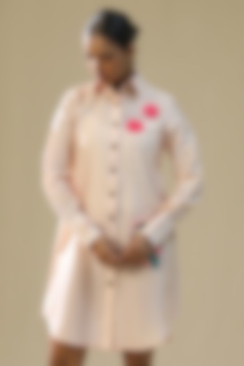 Baby Pink Chanderi Silk Hand Painted Summer Shirt Dress by Arpita Sulakshana at Pernia's Pop Up Shop