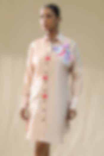 Baby Pink Chanderi Silk Hand Painted Summer Shirt Dress by Arpita Sulakshana at Pernia's Pop Up Shop