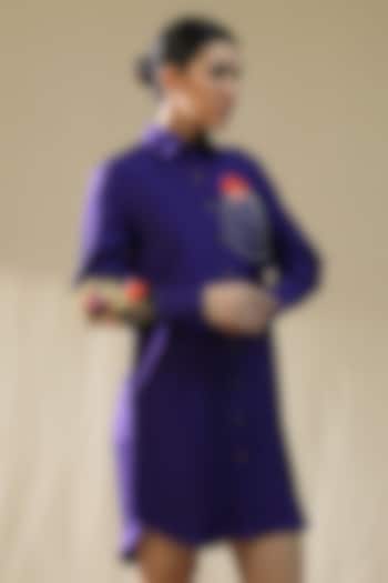Purple Chanderi Silk Hand Painted Summer Shirt Dress by Arpita Sulakshana at Pernia's Pop Up Shop