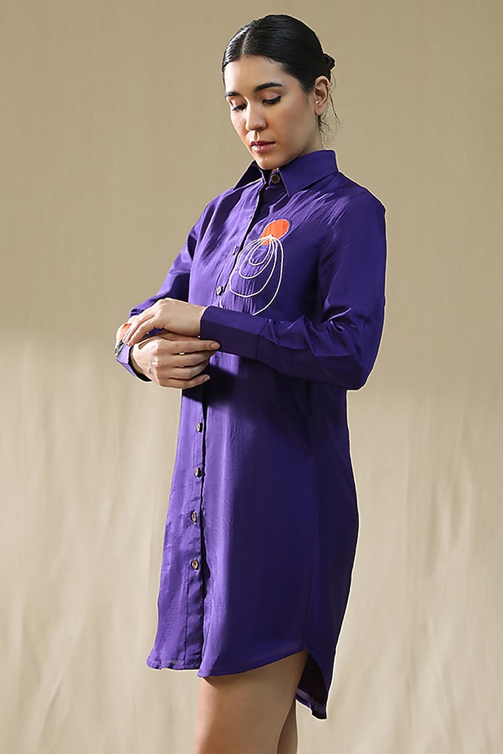 Purple Chanderi Silk Hand Painted Summer Shirt Dress by Arpita Sulakshana at Pernia's Pop Up Shop
