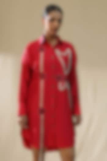 Scarlet Red Summer Silk Hand Painted Summer Shirt Dress by Arpita Sulakshana at Pernia's Pop Up Shop