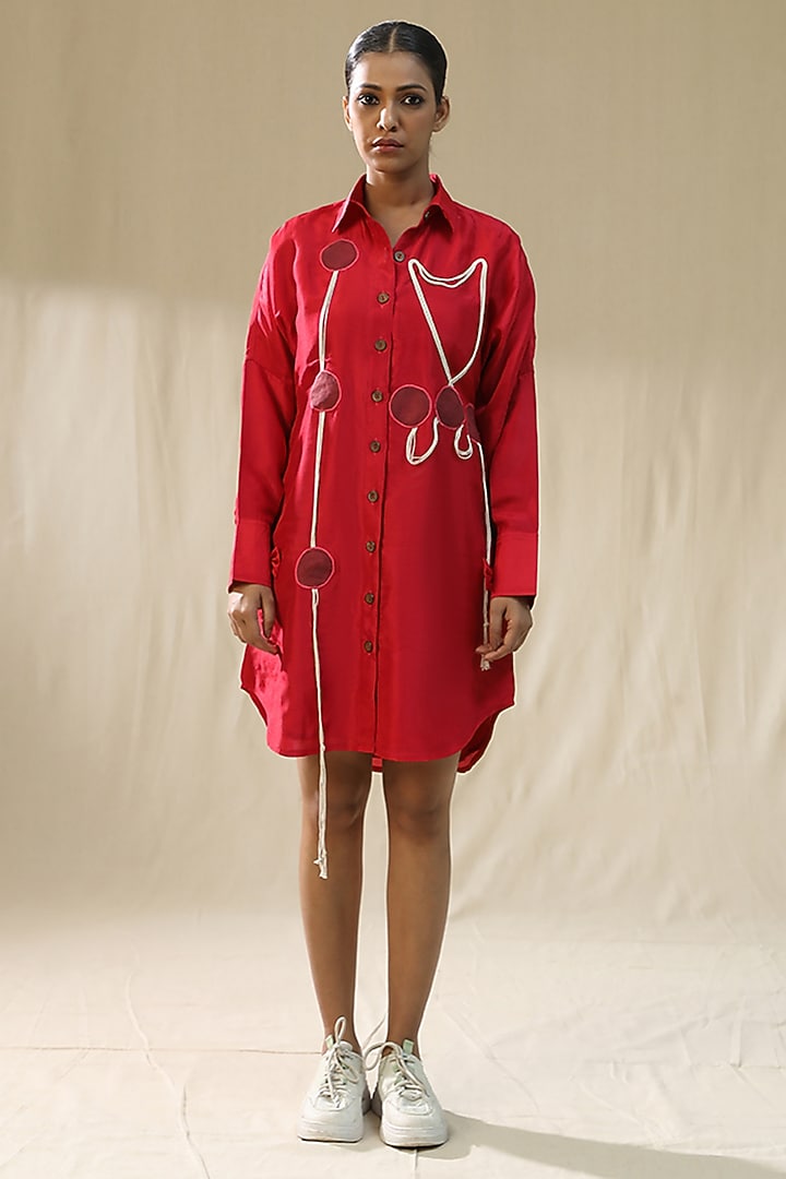 Scarlet Red Summer Silk Hand Painted Summer Shirt Dress by Arpita Sulakshana at Pernia's Pop Up Shop
