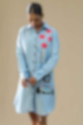 Sky Blue Summer Silk Hand Painted Summer Shirt Dress by Arpita Sulakshana at Pernia's Pop Up Shop