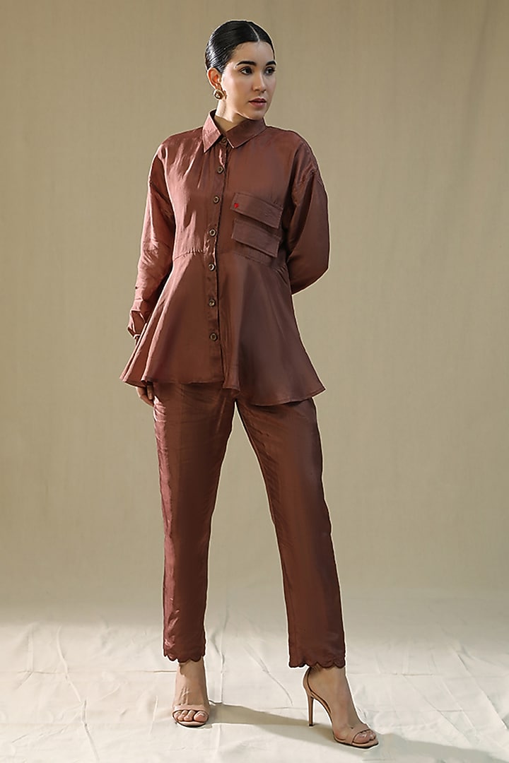 Brown Summer Silk Co-Ord Set by Arpita Sulakshana at Pernia's Pop Up Shop
