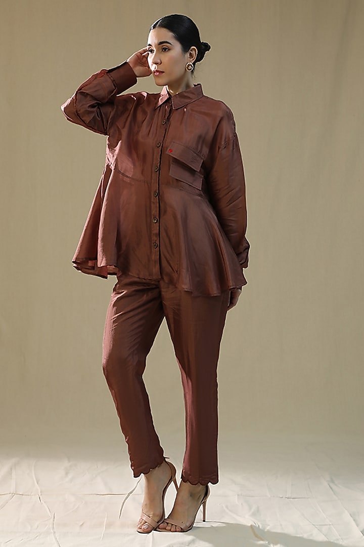 Brown Summer Silk Co-Ord Set by Arpita Sulakshana at Pernia's Pop Up Shop