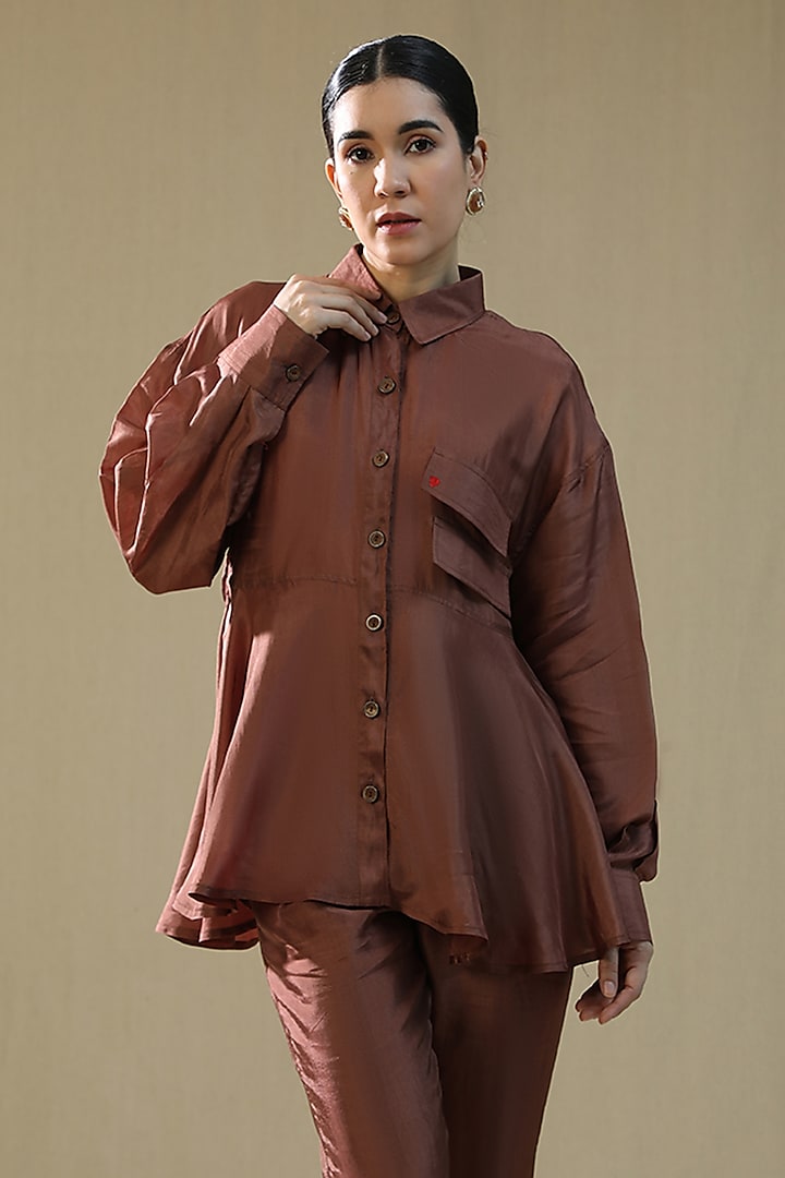 Brown Summer Silk Co-Ord Set by Arpita Sulakshana at Pernia's Pop Up Shop